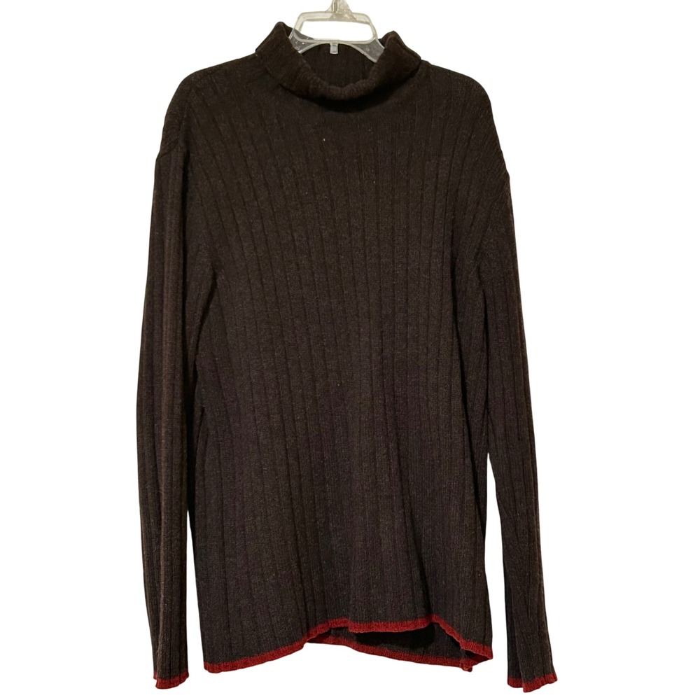 Country Road Men's M 100% Pure New Wool Turtleneck Sweater – Brown, Orange Trim